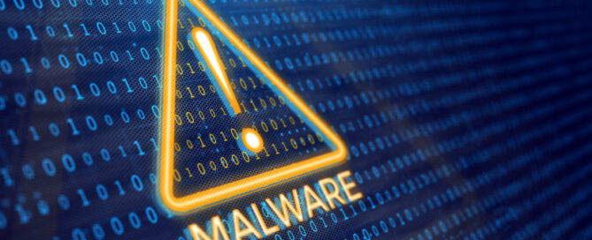 Detecting malware program concept - binary code and malware warning. 3d rendering