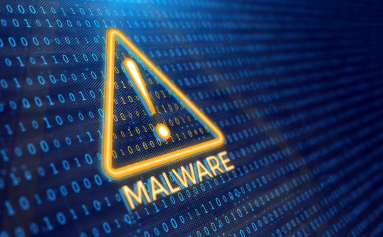 Detecting malware program concept - binary code and malware warning. 3d rendering