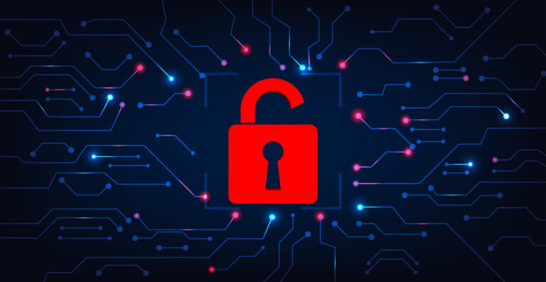 Cyber Security Destroyed Concept.padlock Red Open On Electric Ci