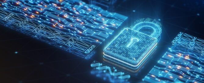 Digital data security padlock with binary code