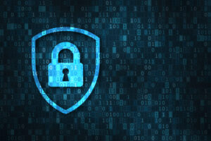 Cybersecurity and data privacy protection concept, lock, binary digits background
