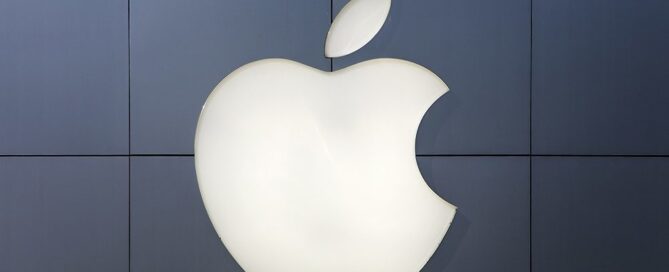 Detail from Apple shop in Tokyo, Japan. Apple is American multinational corporation founded at 1976 at Cupertino, California.
